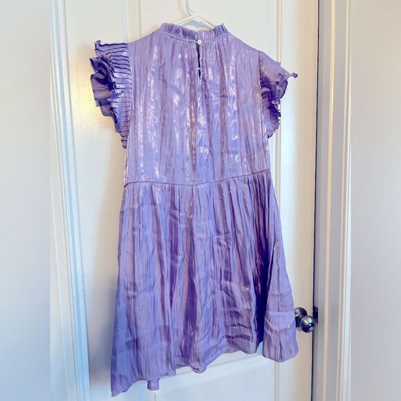 HUDSON GRAY Lavender Satin Ruffle Sleeve Mini Dress | medium - Picture 4 of 6